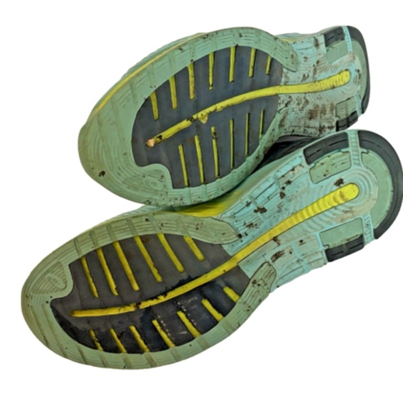 Asics FuzeGel T689N Blue Green Lime Running Shoes Lace Up FuzeX Women's 8.5US - Picture 10 of 13